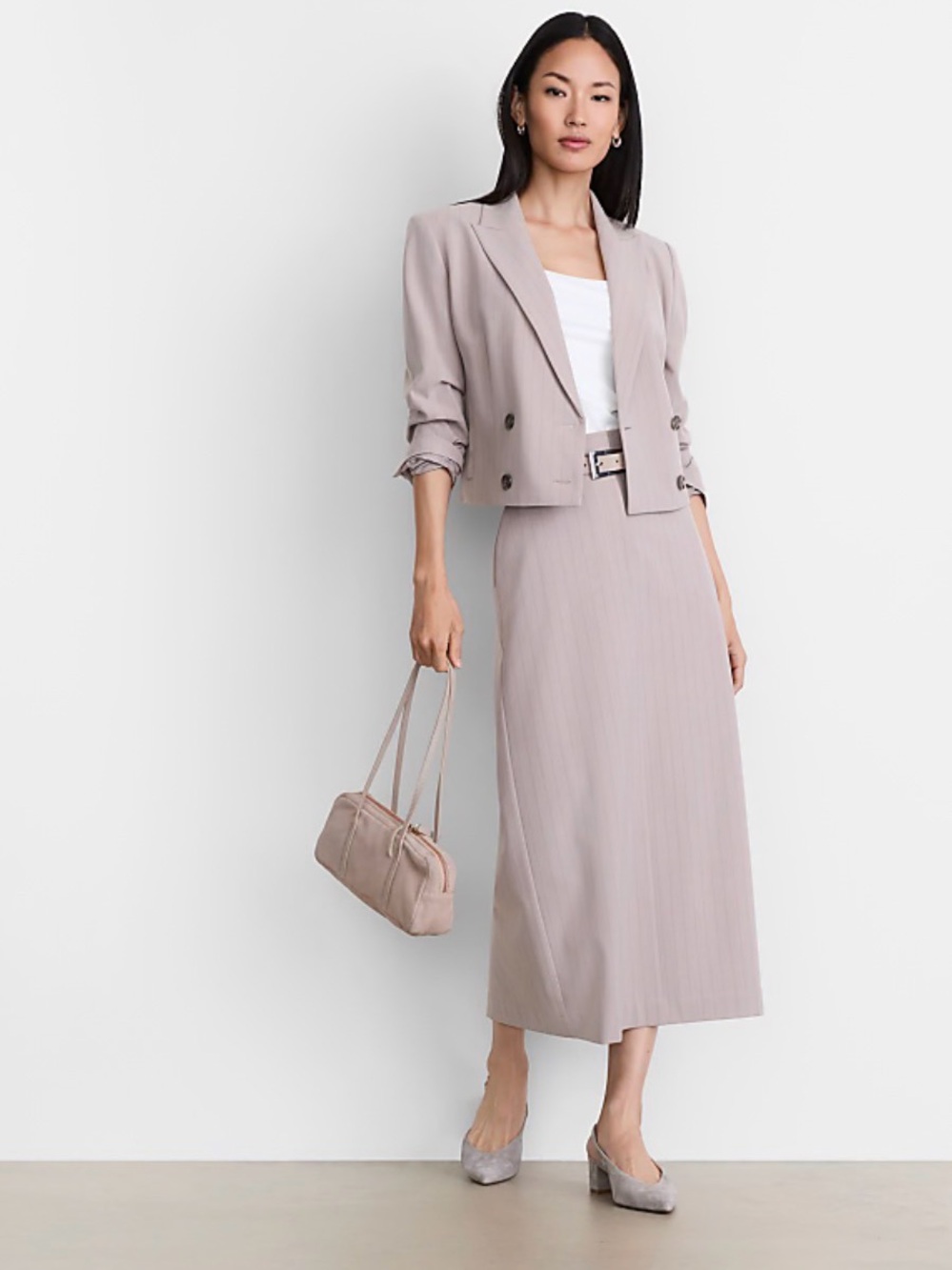 LOFT Versa Seasonless Stretch Trouser Midi Pocket Skirt in Stripe Sz 8 NWT